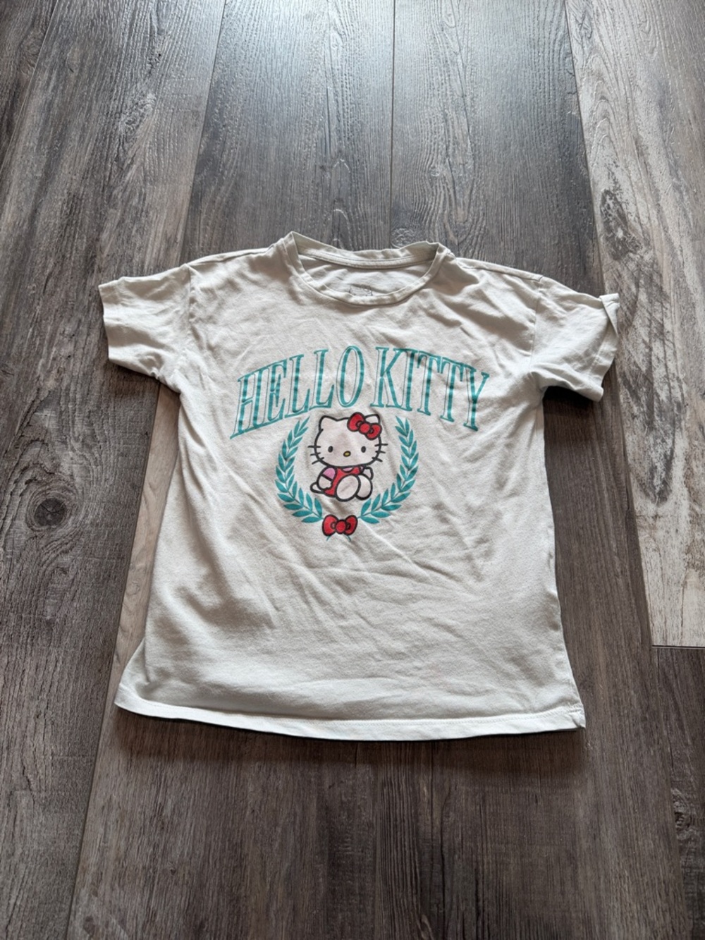 Hello Kitty Short Sleeve Tee in White with Teal and Red Graphic